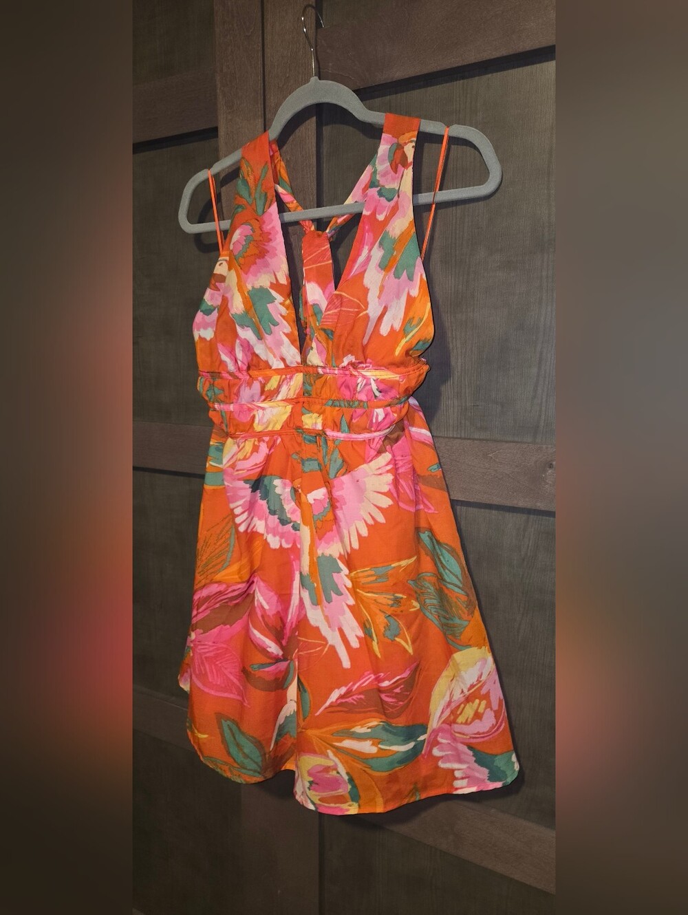 NWT Crystal Sky Orange Floral Halter Romper Jumpsuit Size L
